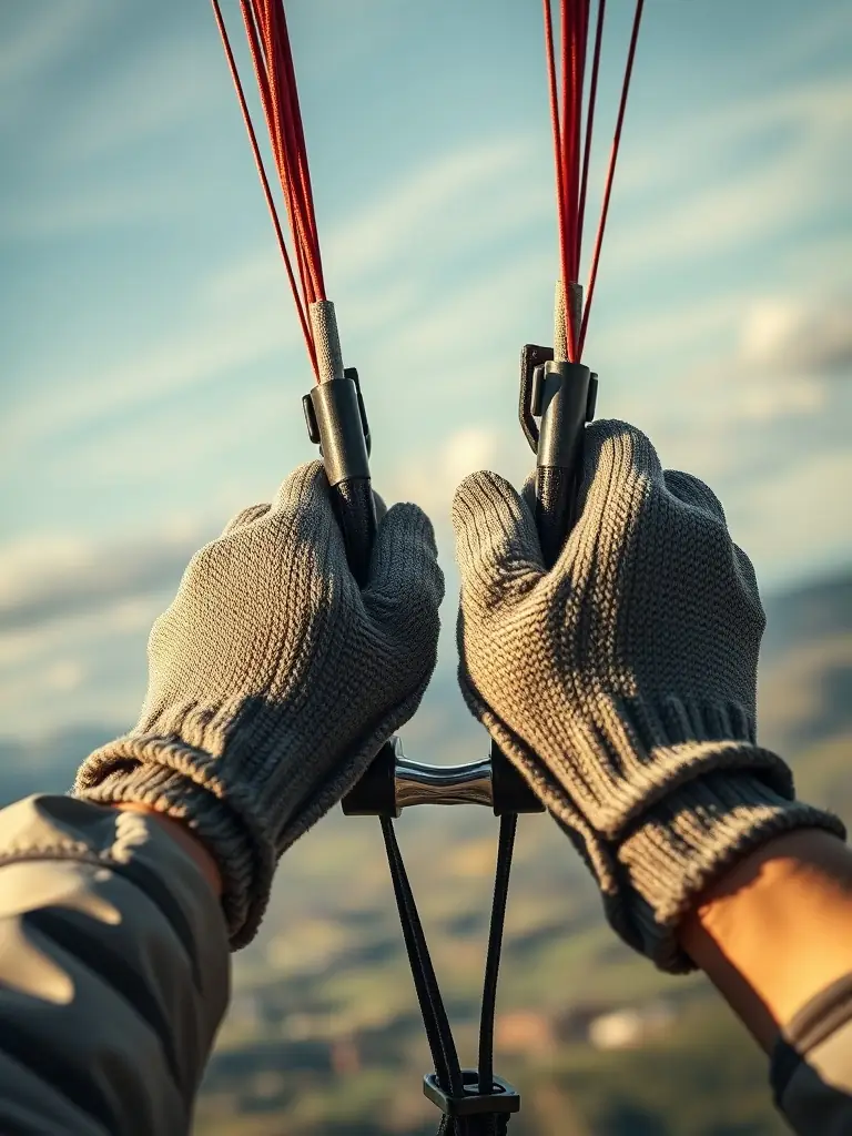 A close-up shot of a paraglider's hands expertly controlling the glider, emphasizing the skill and precision involved in the sport.