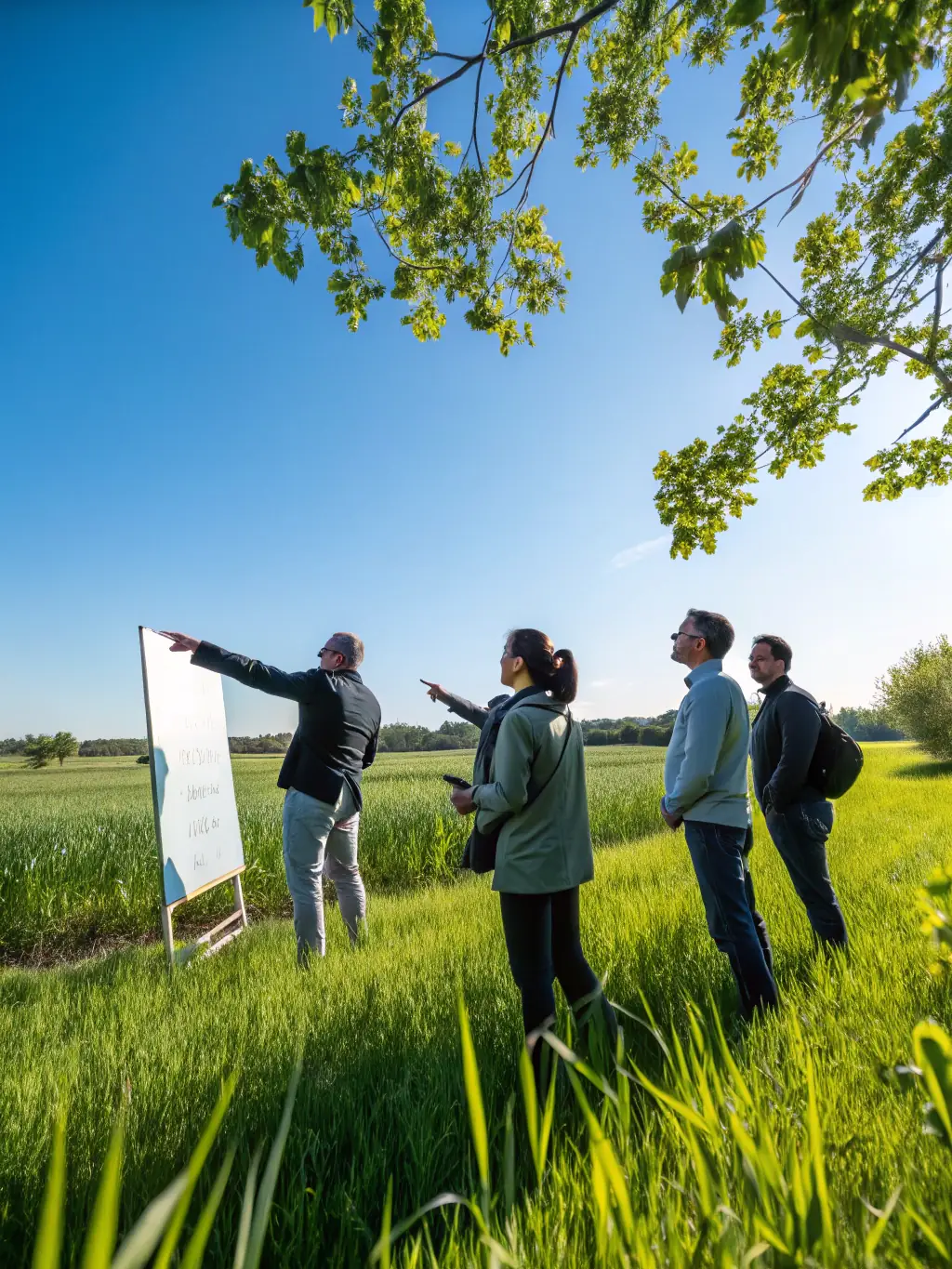A group of people participating in a ground handling training session, practicing kite control and wing management on a grassy field.