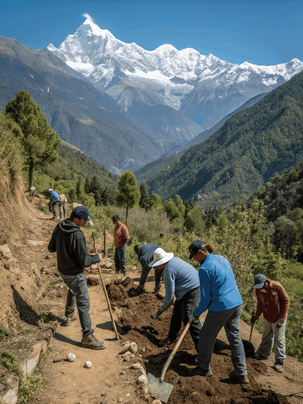 A photo of volunteers working on trail maintenance at a popular flying site, highlighting the organization's commitment to preserving access and safety.